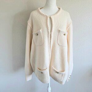 NEW J. Crew Odette Sweater Jacket Heavy Knit Pockets Gold Tone Buttons Plus 3X